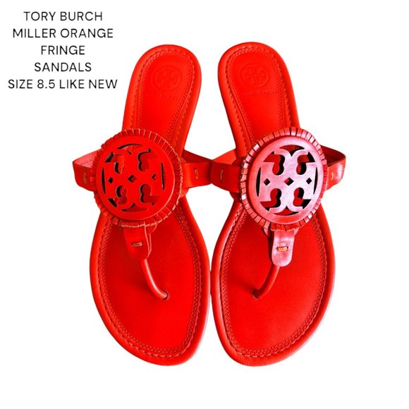Tory Burch Shoes - TORY BURCH MILLER ORANGE FRINGE SANDALS SIZE 8.5 LIKE NEW